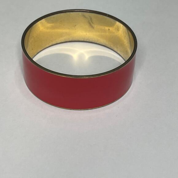 J. Crew JCREW bangle bracelet gold tone red enamel chunky signed costume jewelry - Picture 5 of 9